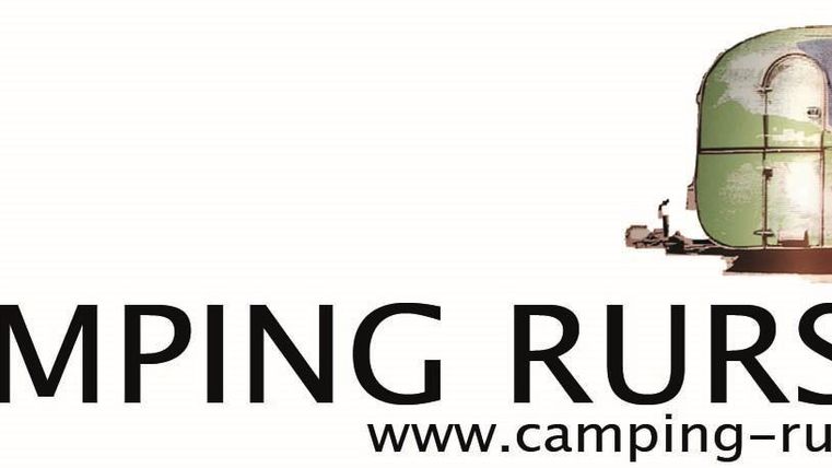 A modern camping logo featuring a striking caravan. The lettering "Camping Rursee" is clearly readable.