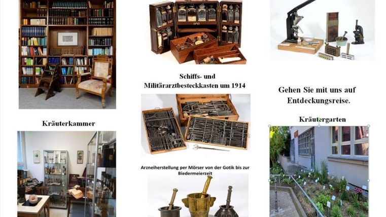Een indrukwekkende tentoonstelling van historische objecten en ruimtes, waaronder een bibliotheek, een oude apotheek en een kruidentoilet. Ontdek de geschiedenis van de geneesmiddelenproductie en de diversiteit van de kruidentuin.