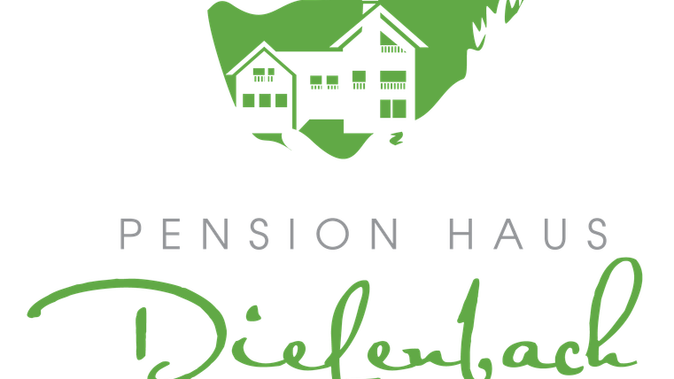 Ein stilisiertes Logo für die Pension Haus Diefenbach. Es zeigt ein Haus und naturverbundene Elemente in Grüntönen.
