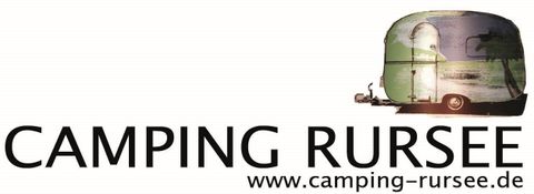 A modern camping logo featuring a striking caravan. The lettering "Camping Rursee" is clearly readable.