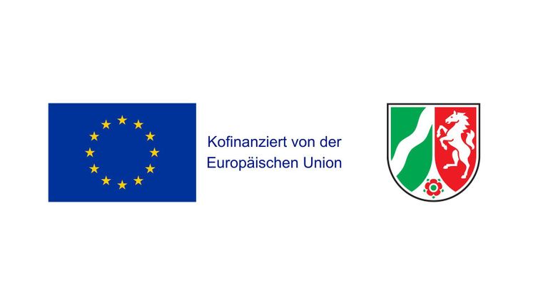 A logo of the European Union and the coat of arms of North Rhine-Westphalia. Below it is the text "Co-financed by the European Union".