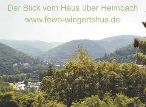 A beautiful view of the green hills and the valley of Heimbach. Ideal for nature lovers and those seeking relaxation.